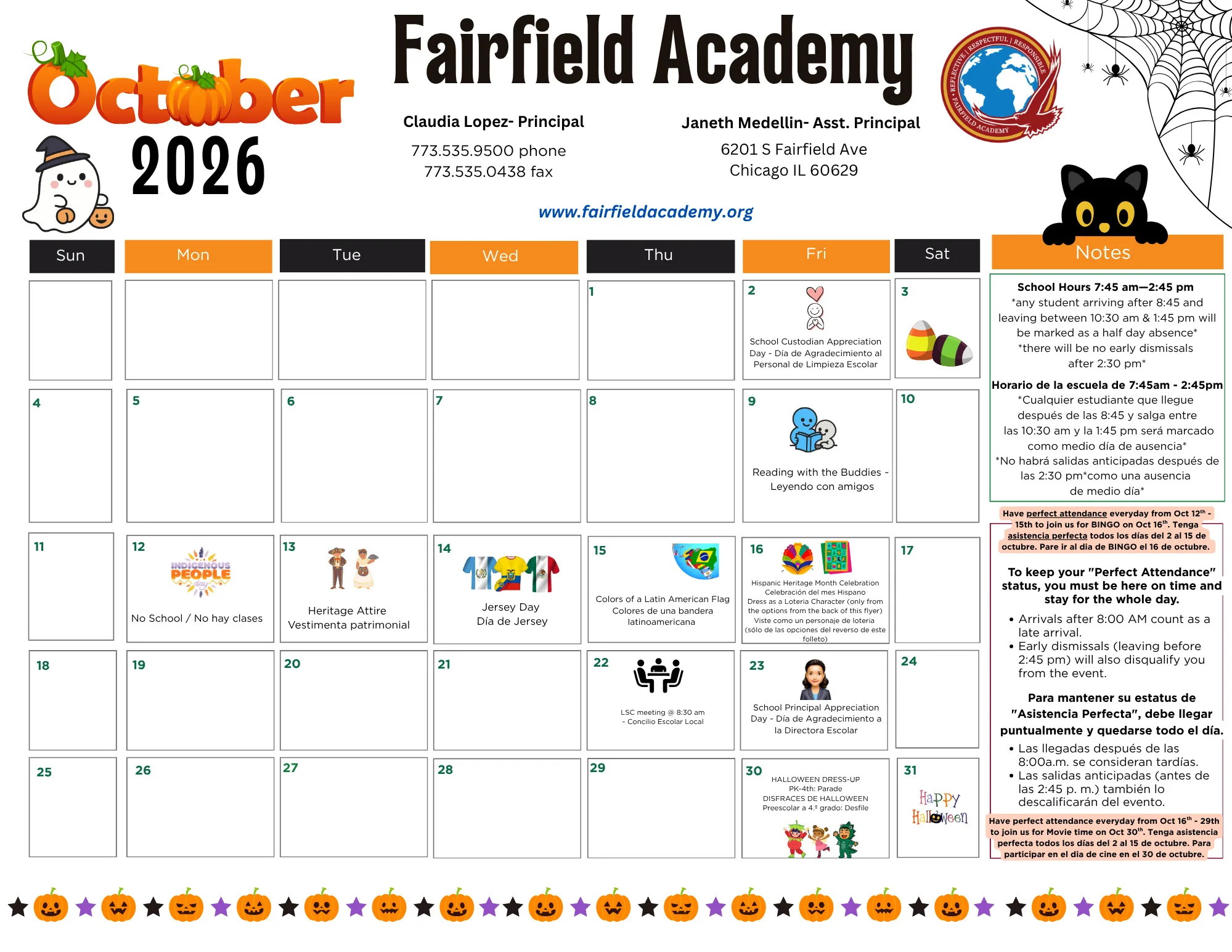 Fairfield October Calendar Calendar SY26-27